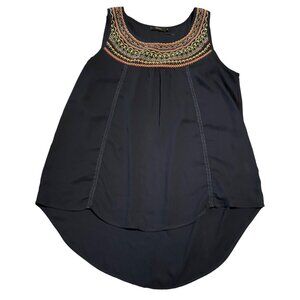 THML Womens Embroidered Navy Sleeveless Blouse Top‎ Size M